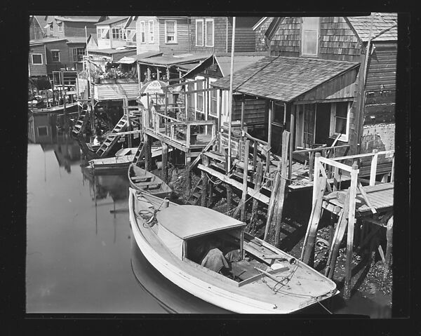 [Shingled Houses and Docked Boat on Waterway, Possibly Canarsie, Brooklyn, New York], Walker Evans (American, St. Louis, Missouri 1903–1975 New Haven, Connecticut), Film negative 