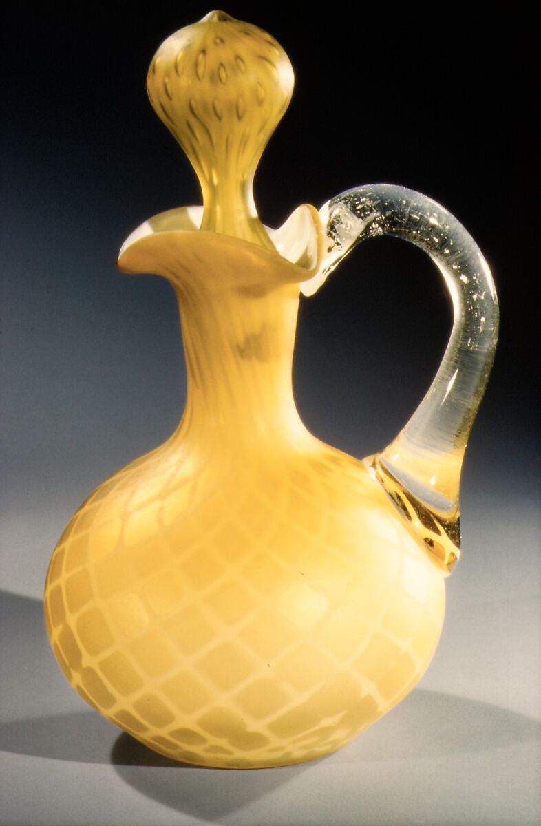 Cruet, Blown satin amber and colorless glass, American 