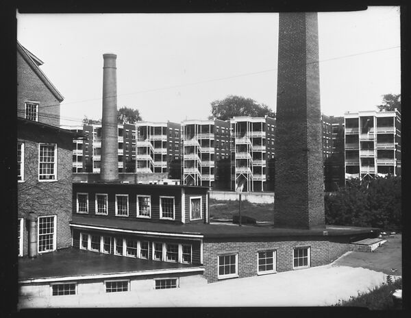 [Factory Buildings and Smokestacks in Front of Apartment Buildings, Windsor, Vermont], Walker Evans (American, St. Louis, Missouri 1903–1975 New Haven, Connecticut), Film negative 