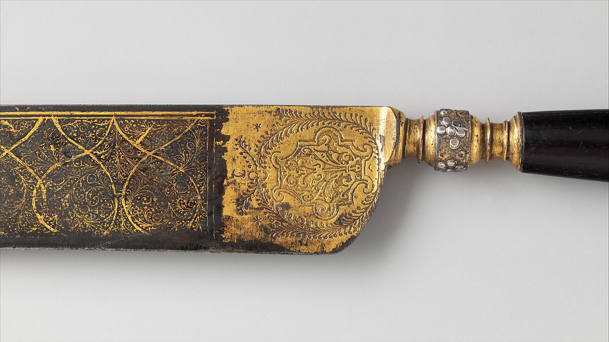Knife, Steel, wood (ebony), gold, Italian