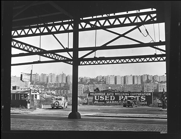 [Gas Station and Roadside Diner, From Underneath Roadway, New York City], Walker Evans (American, St. Louis, Missouri 1903–1975 New Haven, Connecticut), Film negative