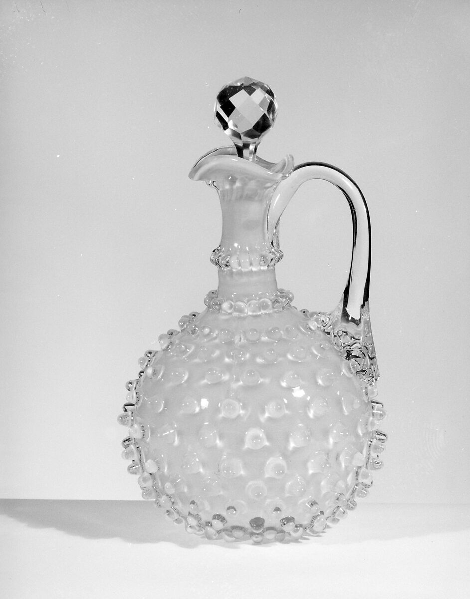 Hobnail Cruet, Probably Hobbs, Brockunier and Company (1863–1891), Pressed colorless and opaque cranberry glass, American 