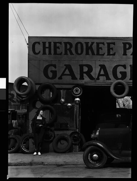 [Cherokee Auto Parts Store and Garage with Woman on Sidewalk, Atlanta, Georgia], Walker Evans (American, St. Louis, Missouri 1903–1975 New Haven, Connecticut), Film negative 