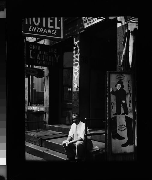 [Flophouse Entrance on the Bowery with Man Seated on Stoop, New York City], Walker Evans  American, Film negative