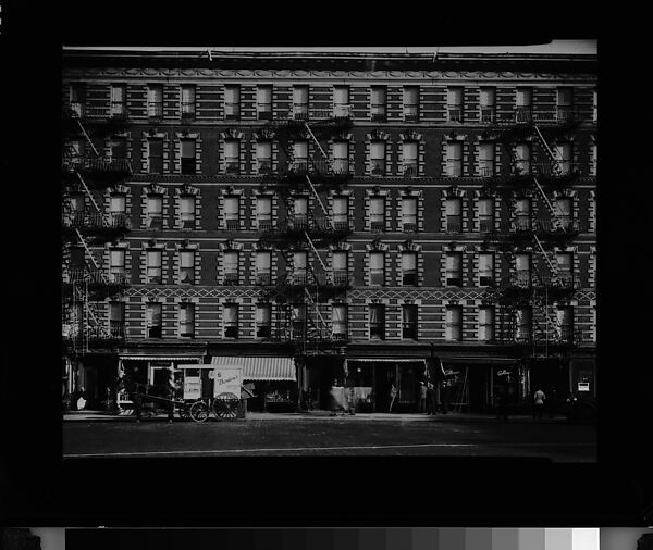 [Apartment Building Façades and Horse-Drawn Carriage on Sixth Avenue, New York City], Walker Evans (American, St. Louis, Missouri 1903–1975 New Haven, Connecticut), Film negative 