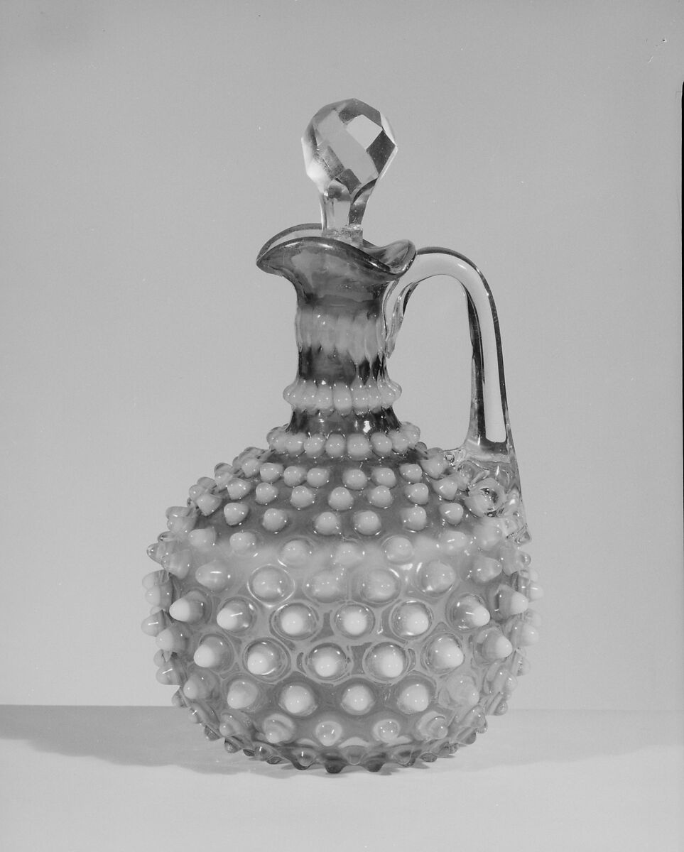 Hobnail Cruet, Probably Hobbs, Brockunier and Company (1863–1891), Pressed cranberry, opalescent and colorless glass, American 