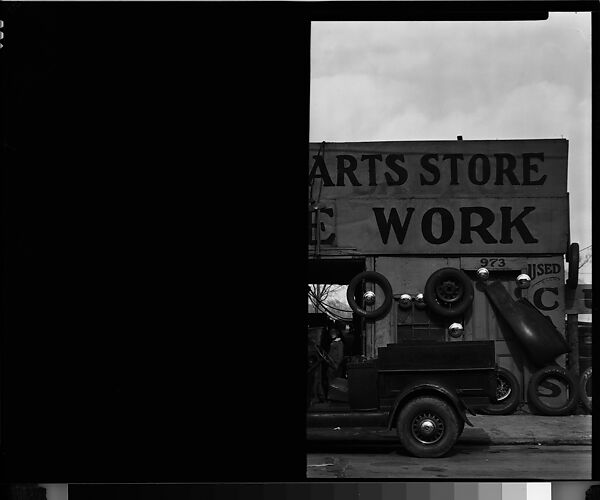 [Cherokee Auto Parts Store and Garage with Parked Car, Atlanta, Georgia], Walker Evans (American, St. Louis, Missouri 1903–1975 New Haven, Connecticut), Film negative 