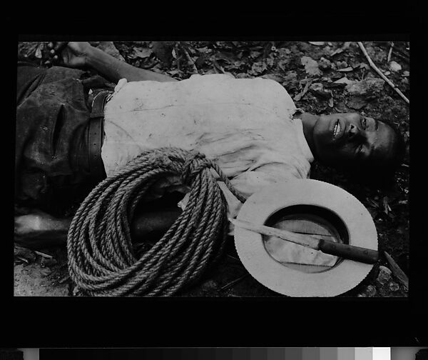 [Copy of Newspaper File Photograph: Corpse on Ground with Knife, Rope, and Straw Hat, Probably Cuba], Walker Evans (American, St. Louis, Missouri 1903–1975 New Haven, Connecticut), Film negative 