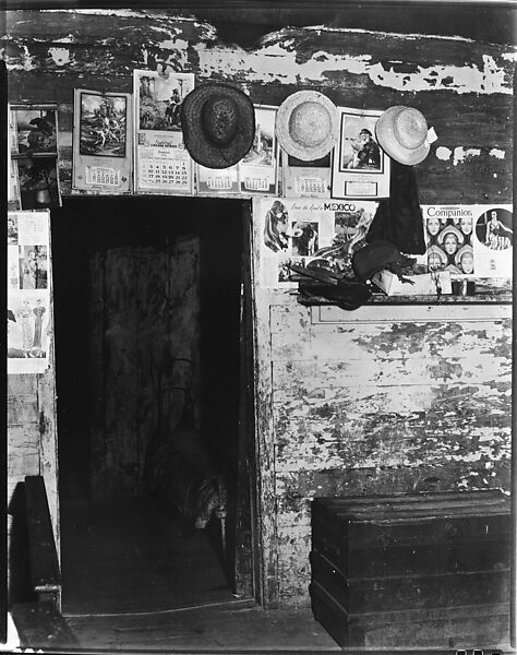 [Advertisements and Straw Hats on Wall Around Entrance to Frank Tengle's Bedroom, Hale County, Alabama], Walker Evans (American, St. Louis, Missouri 1903–1975 New Haven, Connecticut), Film negative 