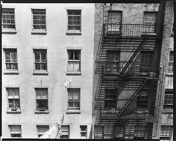 [Apartment Building Façades with Clotheslines and Fire Escape, New York City], Walker Evans (American, St. Louis, Missouri 1903–1975 New Haven, Connecticut), Film negative 