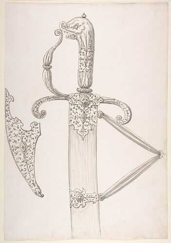 Drawing of Design for Sword Hilt and Tip of Scabbard (Dolphin-Head Grip)