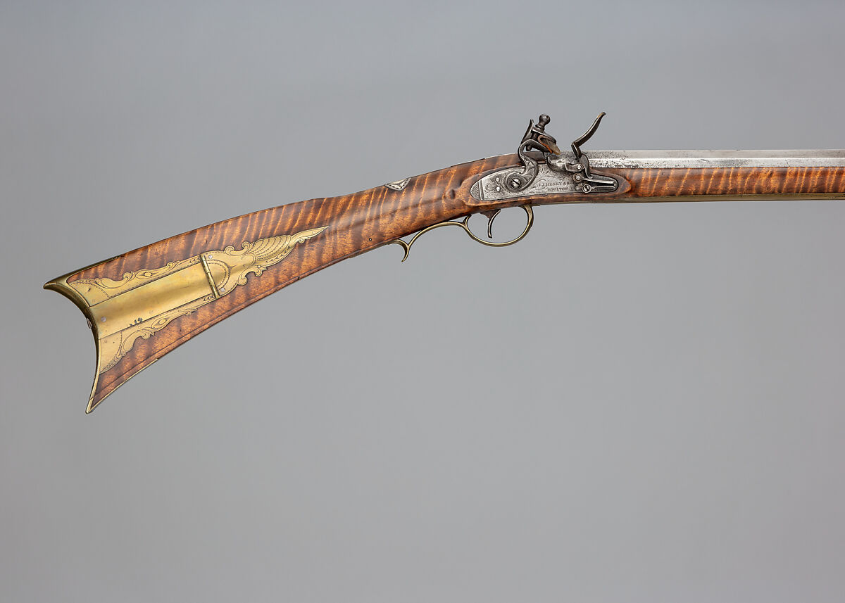 American Longrifle, Nicholas Hawk (American, Pennsylvania 1782–1844), Steel, wood (curly maple, ash), brass, silver, American, Gilbert, Northampton County (now Monroe County), Pennsylvania 