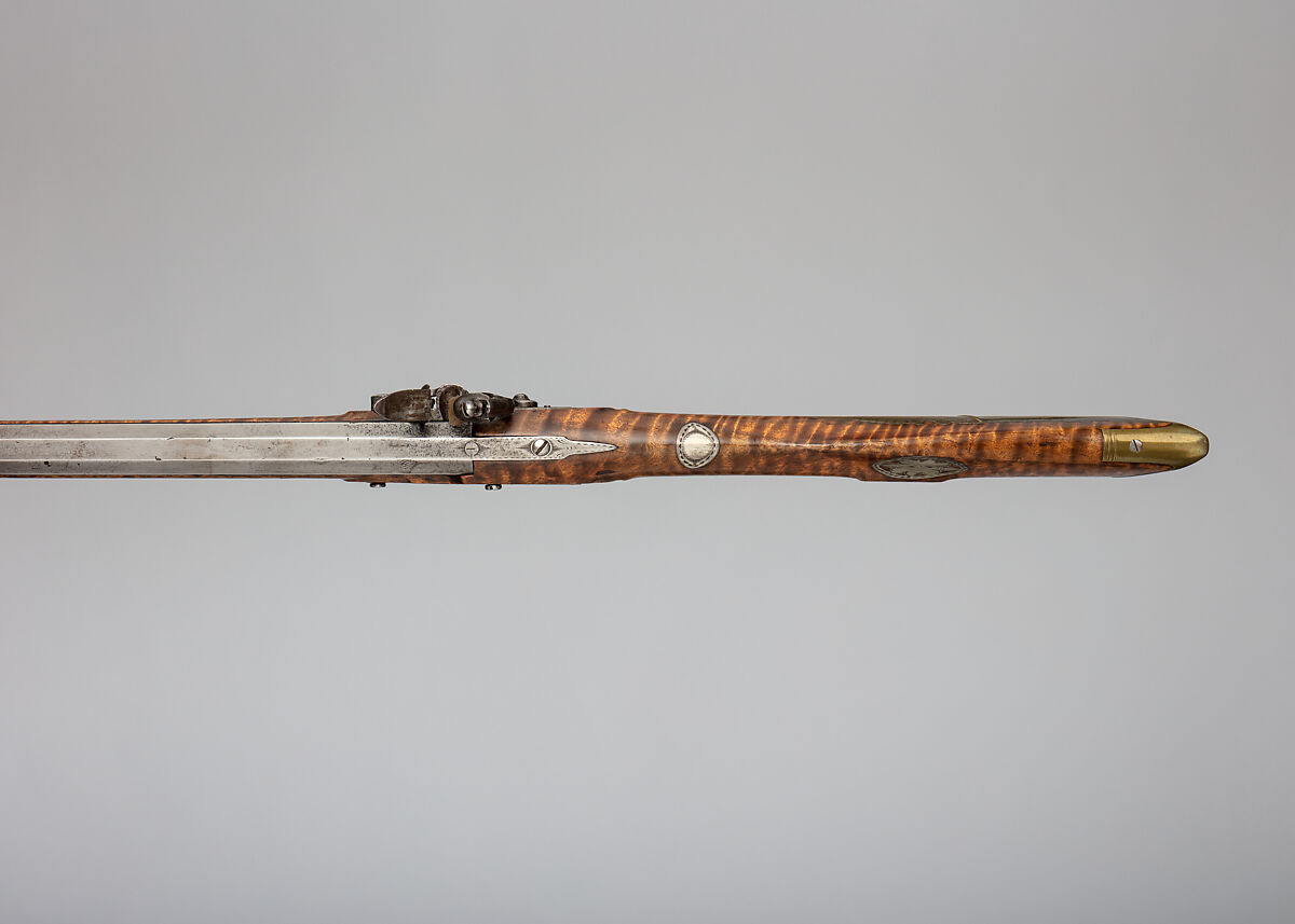 American Longrifle, Nicholas Hawk (American, Pennsylvania 1782–1844), Steel, wood (curly maple, ash), brass, silver, American, Gilbert, Northampton County (now Monroe County), Pennsylvania