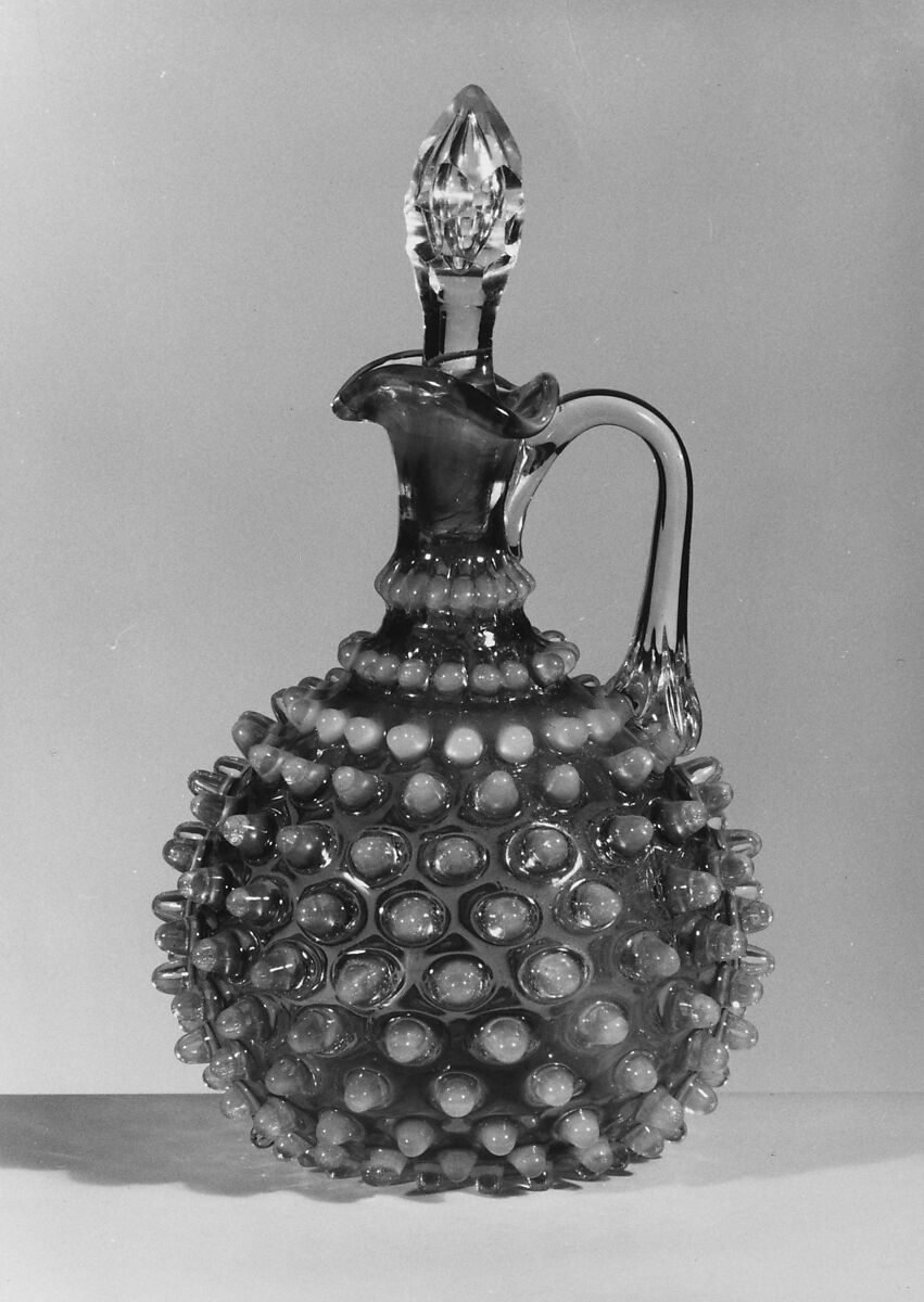 Hobnail Cruet, Probably Hobbs, Brockunier and Company (1863–1891), Pressed cranberry, opalescent and colorless glass, American 