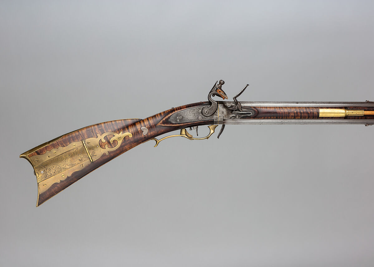 Flintlock Swivel-Breech Longrifle, David Boyer (American, Pennsylvania, Manheim Township 1806–1883 Orwigsburg), Steel, wood (curly maple, hickory), brass, silver, American, Orwigsburg, Schuylkill County, Pennsylvania 