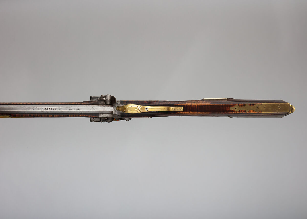 Flintlock Swivel-Breech Longrifle, David Boyer (American, Pennsylvania, Manheim Township 1806–1883 Orwigsburg), Steel, wood (curly maple, hickory), brass, silver, American, Orwigsburg, Schuylkill County, Pennsylvania