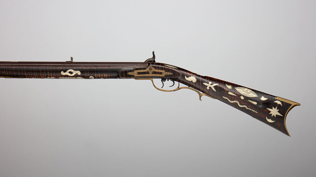 Percussion Longrifle, J. Douglass, possibly Joseph Douglass Jr. (American, Huntingdon County, Pennsylvania 1819–1880), Steel, wood (curly maple, ash), brass, silver, American, Huntingdon County, Pennsylvania