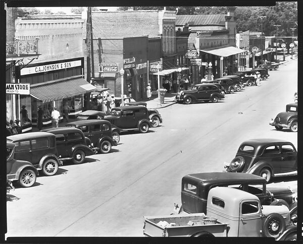 [Parked Cars and Pedestrians on Main Street, From Elevated Position, Greensboro, Alabama], Walker Evans (American, St. Louis, Missouri 1903–1975 New Haven, Connecticut), Film negative 