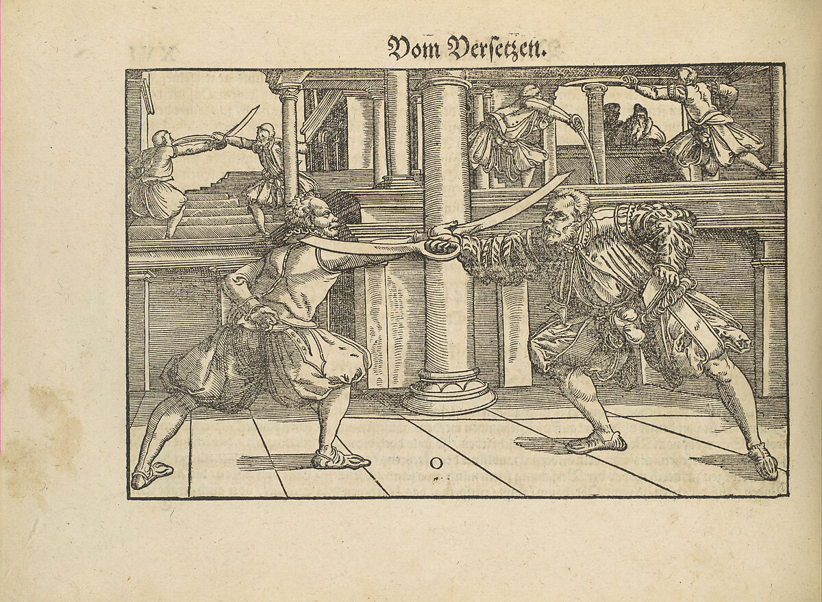 Gründtliche Beschreibung der freyen ritterlichen unnd adelichen Kunst des Fechtens in allerley gebreuchlichen Wehren mit vil schönen und nützlichen Figuren gezieret und fürgestellet (A Thorough Description of the Free Knightly and Noble Art of Fencing, in All the Typical Guards, Adorned and Arranged with Many Beautiful and Useful Figures), Joachim Meyer (German, active 16th–17th century), Ink, paper, German, Strasbourg