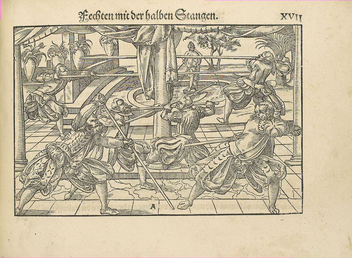 Gründtliche Beschreibung der freyen ritterlichen unnd adelichen Kunst des Fechtens in allerley gebreuchlichen Wehren mit vil schönen und nützlichen Figuren gezieret und fürgestellet (A Thorough Description of the Free Knightly and Noble Art of Fencing, in All the Typical Guards, Adorned and Arranged with Many Beautiful and Useful Figures), Joachim Meyer (German, active 16th–17th century), Ink, paper, German, Strasbourg
