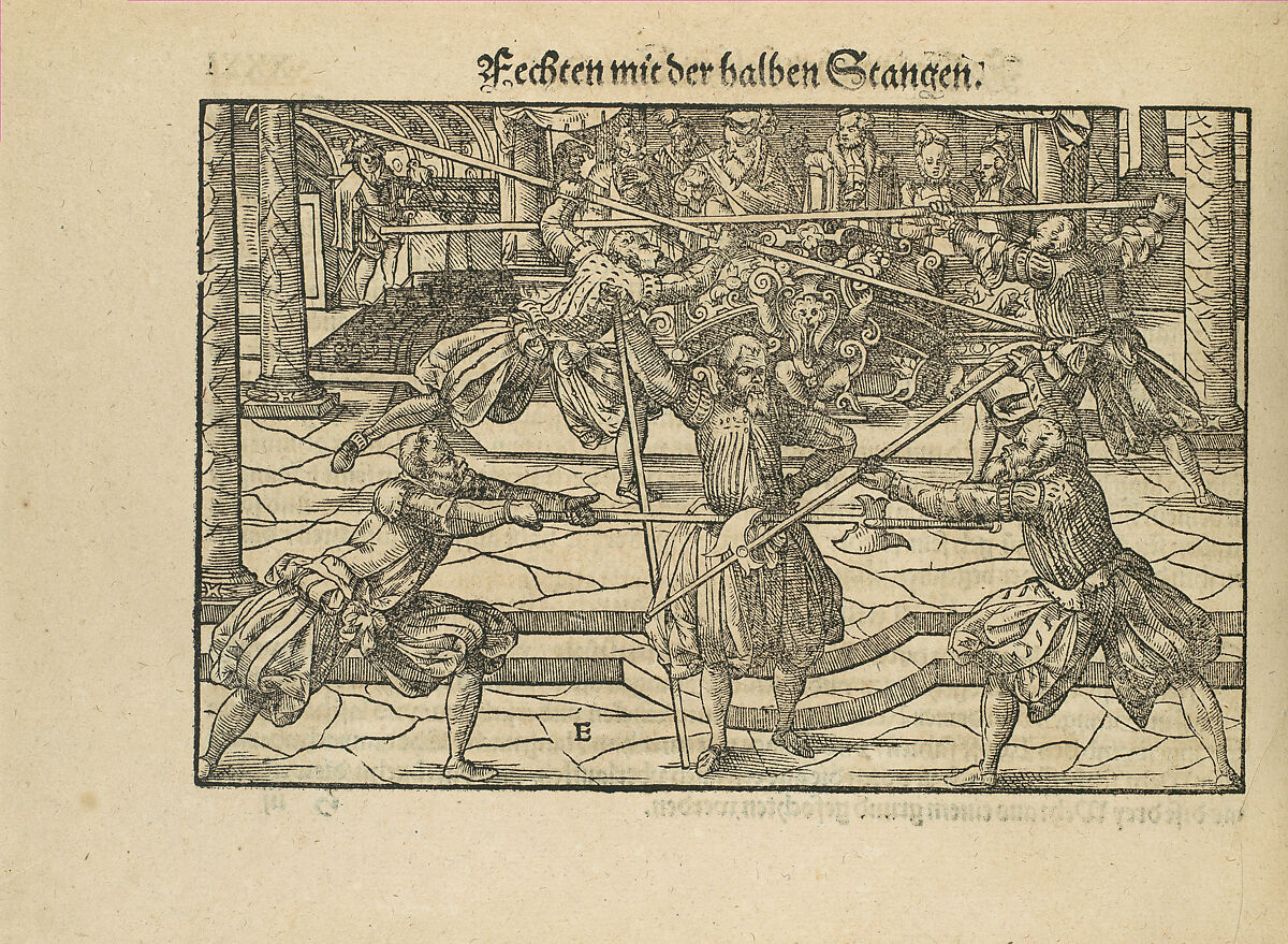 Gründtliche Beschreibung der freyen ritterlichen unnd adelichen Kunst des Fechtens in allerley gebreuchlichen Wehren mit vil schönen und nützlichen Figuren gezieret und fürgestellet (A Thorough Description of the Free Knightly and Noble Art of Fencing, in All the Typical Guards, Adorned and Arranged with Many Beautiful and Useful Figures), Joachim Meyer (German, active 16th–17th century), Ink, paper, German, Strasbourg