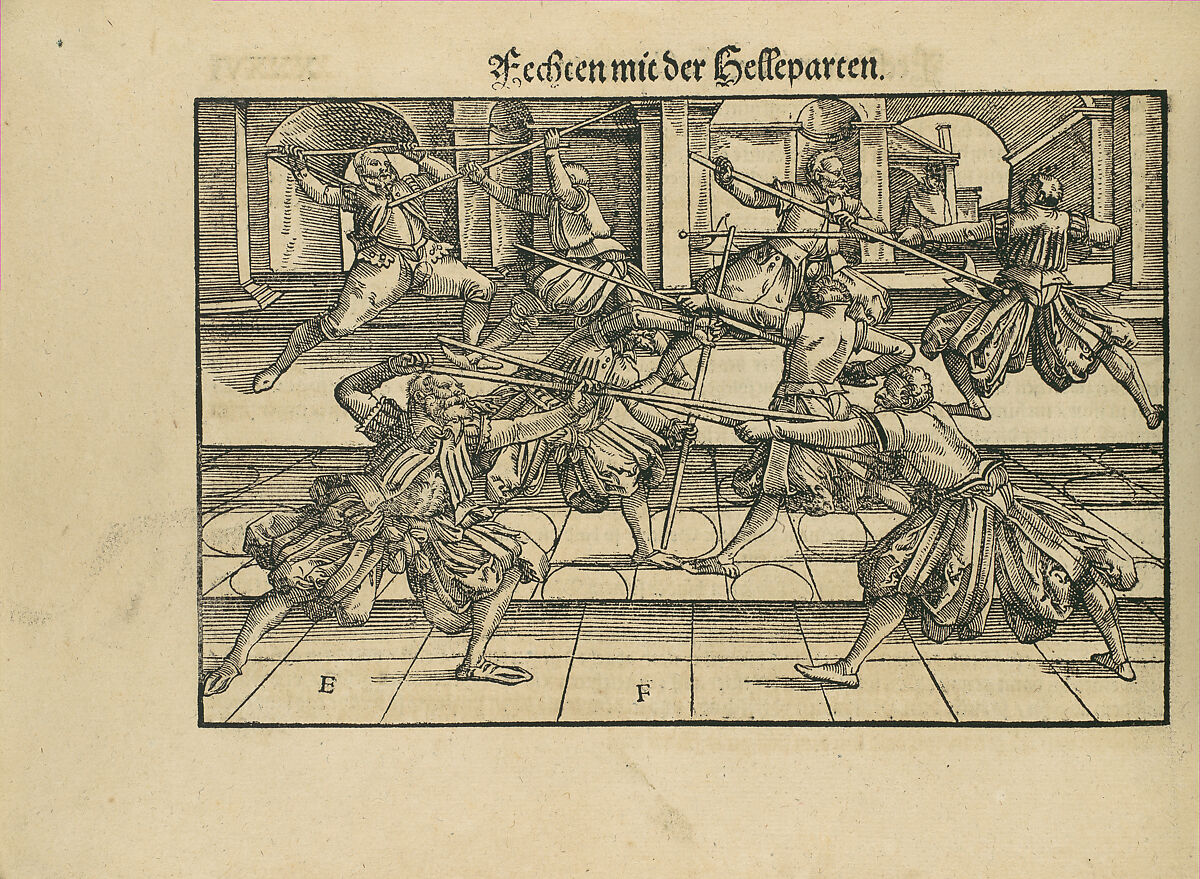 Gründtliche Beschreibung der freyen ritterlichen unnd adelichen Kunst des Fechtens in allerley gebreuchlichen Wehren mit vil schönen und nützlichen Figuren gezieret und fürgestellet (A Thorough Description of the Free Knightly and Noble Art of Fencing, in All the Typical Guards, Adorned and Arranged with Many Beautiful and Useful Figures), Joachim Meyer (German, active 16th–17th century), Ink, paper, German, Strasbourg