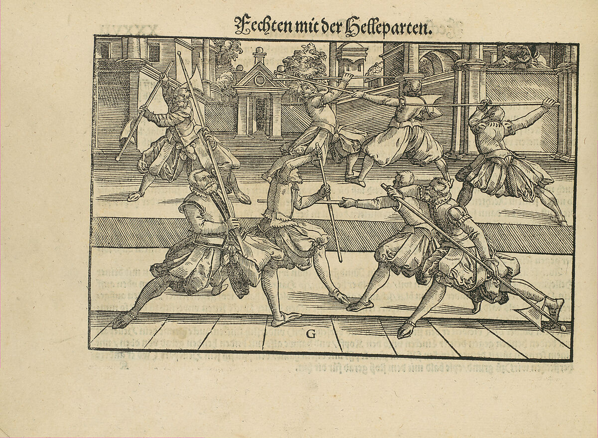 Gründtliche Beschreibung der freyen ritterlichen unnd adelichen Kunst des Fechtens in allerley gebreuchlichen Wehren mit vil schönen und nützlichen Figuren gezieret und fürgestellet (A Thorough Description of the Free Knightly and Noble Art of Fencing, in All the Typical Guards, Adorned and Arranged with Many Beautiful and Useful Figures), Joachim Meyer (German, active 16th–17th century), Ink, paper, German, Strasbourg