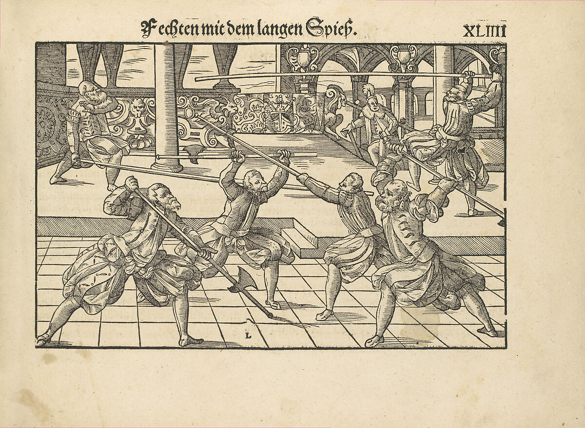 Gründtliche Beschreibung der freyen ritterlichen unnd adelichen Kunst des Fechtens in allerley gebreuchlichen Wehren mit vil schönen und nützlichen Figuren gezieret und fürgestellet (A Thorough Description of the Free Knightly and Noble Art of Fencing, in All the Typical Guards, Adorned and Arranged with Many Beautiful and Useful Figures), Joachim Meyer (German, active 16th–17th century), Ink, paper, German, Strasbourg
