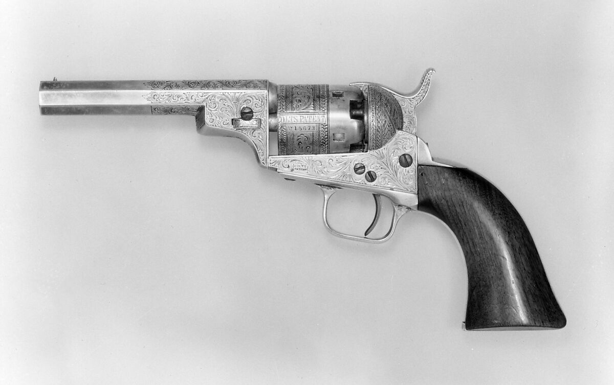 "Wells Fargo" Colt Revolver, Steel, silver, wood (mahogany), American 