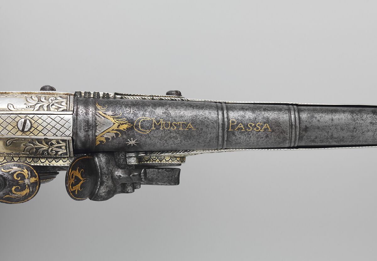 Flintlock Pistol, Steel, silver, gold, Balkan, lock and barrel European (probably French)