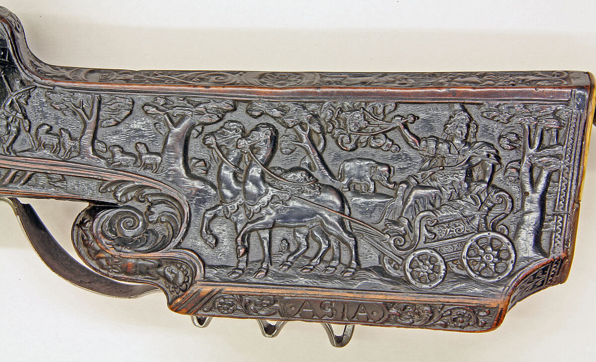 Wheellock Rifle, Lienhart Has (German, active ca. 1663), Steel, wood (walnut), brass, bone, German, Gmünd