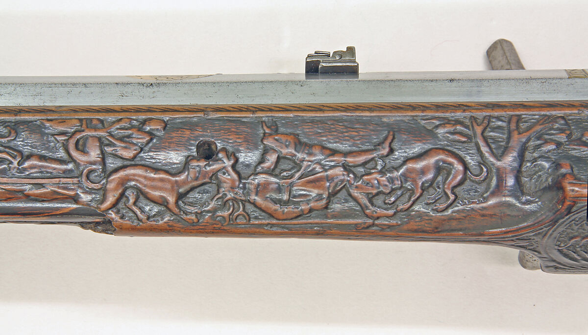 Wheellock Rifle, Lienhart Has (German, active ca. 1663), Steel, wood (walnut), brass, bone, German, Gmünd