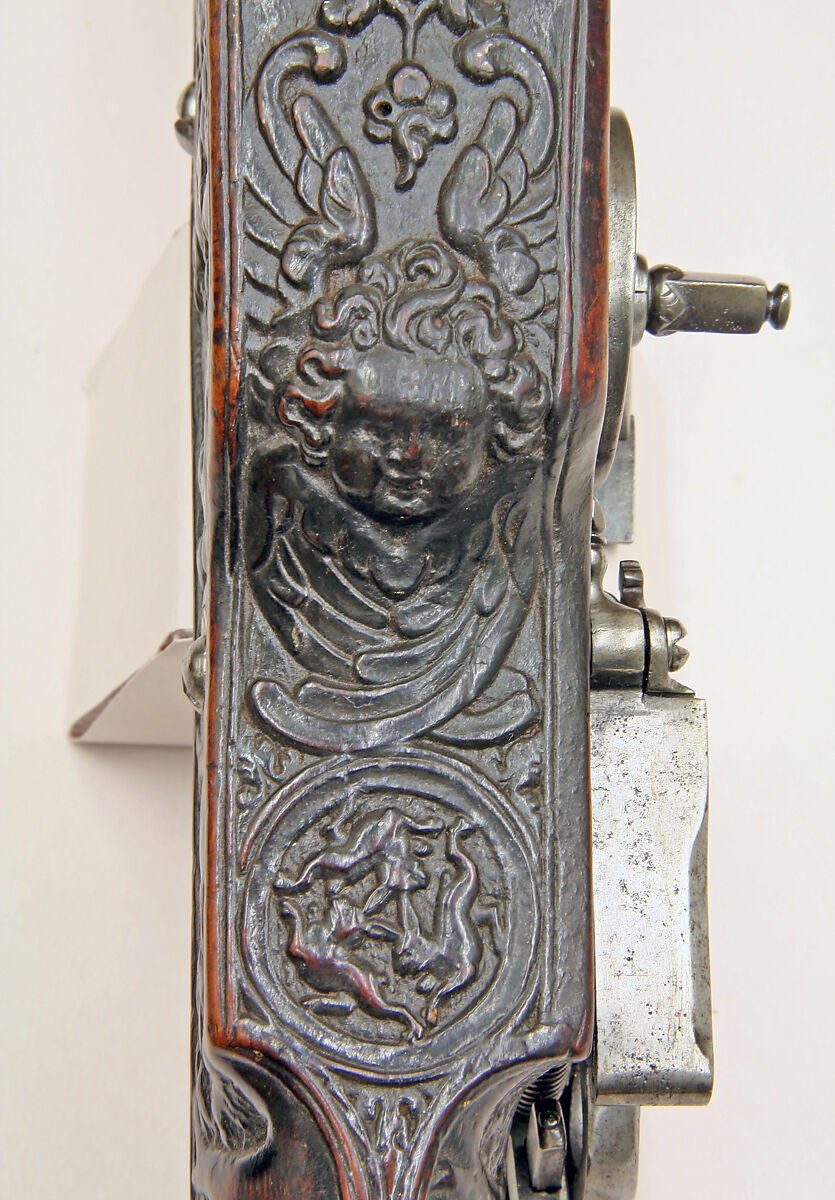 Wheellock Rifle, Lienhart Has (German, active ca. 1663), Steel, wood (walnut), brass, bone, German, Gmünd