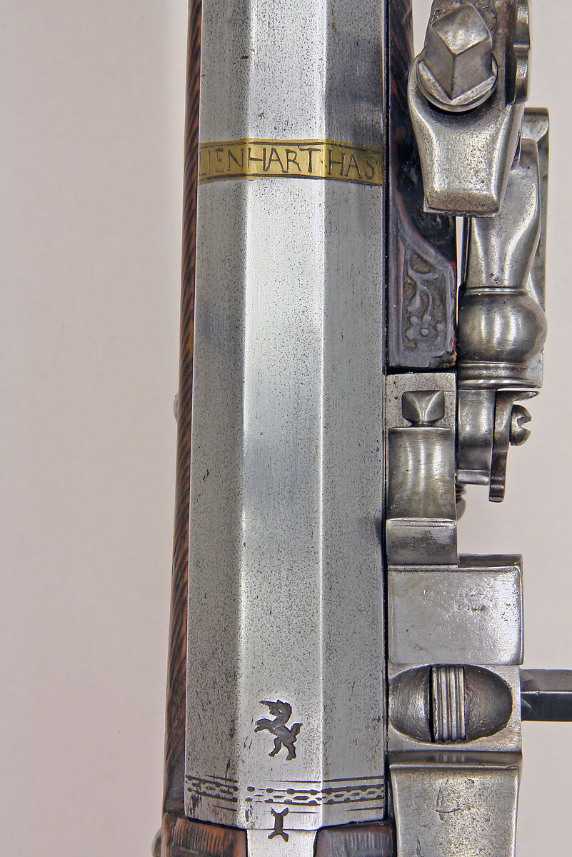 Wheellock Rifle, Lienhart Has (German, active ca. 1663), Steel, wood (walnut), brass, bone, German, Gmünd