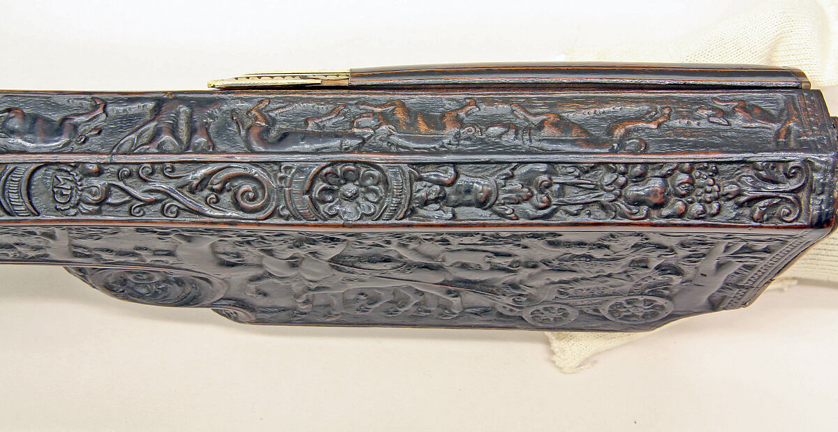 Wheellock Rifle, Lienhart Has (German, active ca. 1663), Steel, wood (walnut), brass, bone, German, Gmünd