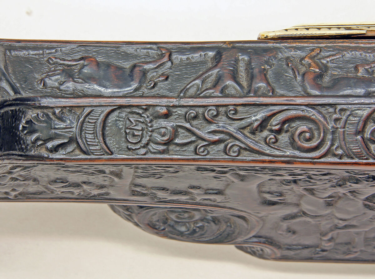 Wheellock Rifle, Lienhart Has (German, active ca. 1663), Steel, wood (walnut), brass, bone, German, Gmünd