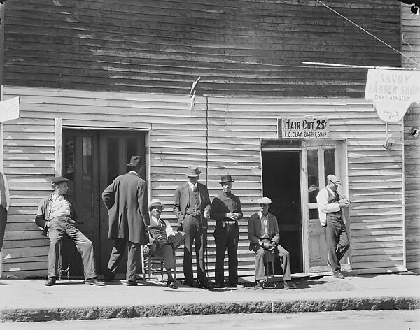 [Group of Men Seated and Standing on Sidewalk In Front of New Deal and Savoy Barber Shops, Vicksburg, Mississippi], Walker Evans (American, St. Louis, Missouri 1903–1975 New Haven, Connecticut), Film negative