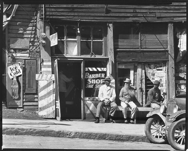 Walker Evans | [Men Seated on Bench in Front of Barber Shop, Vicksburg ...