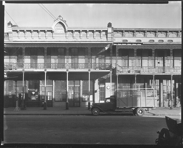 [Phoenix Building with Second Story Grillwork and Parked Flatbed Truck in Front on Water Avenue, Selma, Alabama], Walker Evans (American, St. Louis, Missouri 1903–1975 New Haven, Connecticut), Film negative 