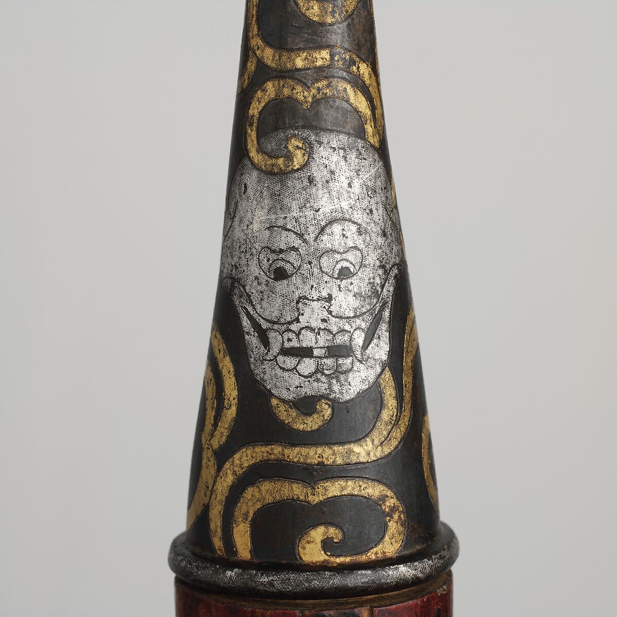 Spear Decorated with Tibetan Buddhist Symbols, Iron, gold, silver, wood, pigment, Tibetan