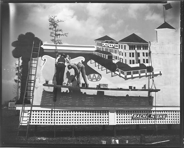 ["AAA" Hotel Billboard with Painters Painting on Scaffolding, Florida], Walker Evans (American, St. Louis, Missouri 1903–1975 New Haven, Connecticut), Film negative 