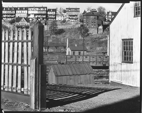 [Railroad Yard Below Workers' Houses with Wooden Fence and Barn in Foreground, Bethlehem, Pennsylvania], Walker Evans (American, St. Louis, Missouri 1903–1975 New Haven, Connecticut), Film negative 