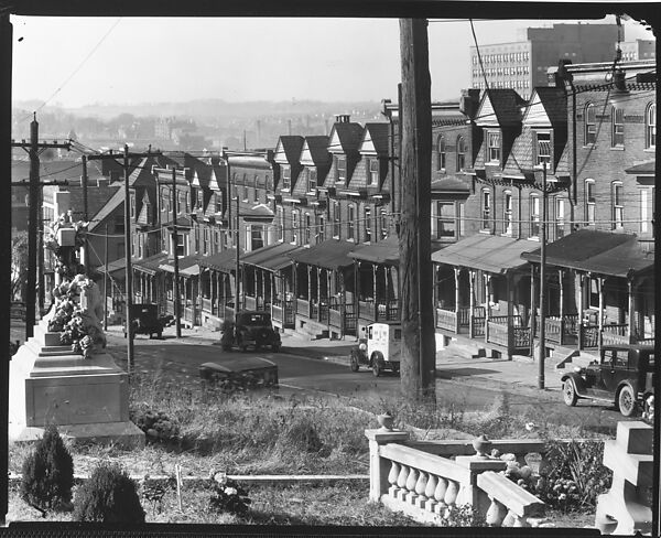 [View Down East 4th Street with Houses and Parked Cars, From St. Michael's Graveyard, Bethlehem, Pennsylvania], Walker Evans (American, St. Louis, Missouri 1903–1975 New Haven, Connecticut), Film negative 