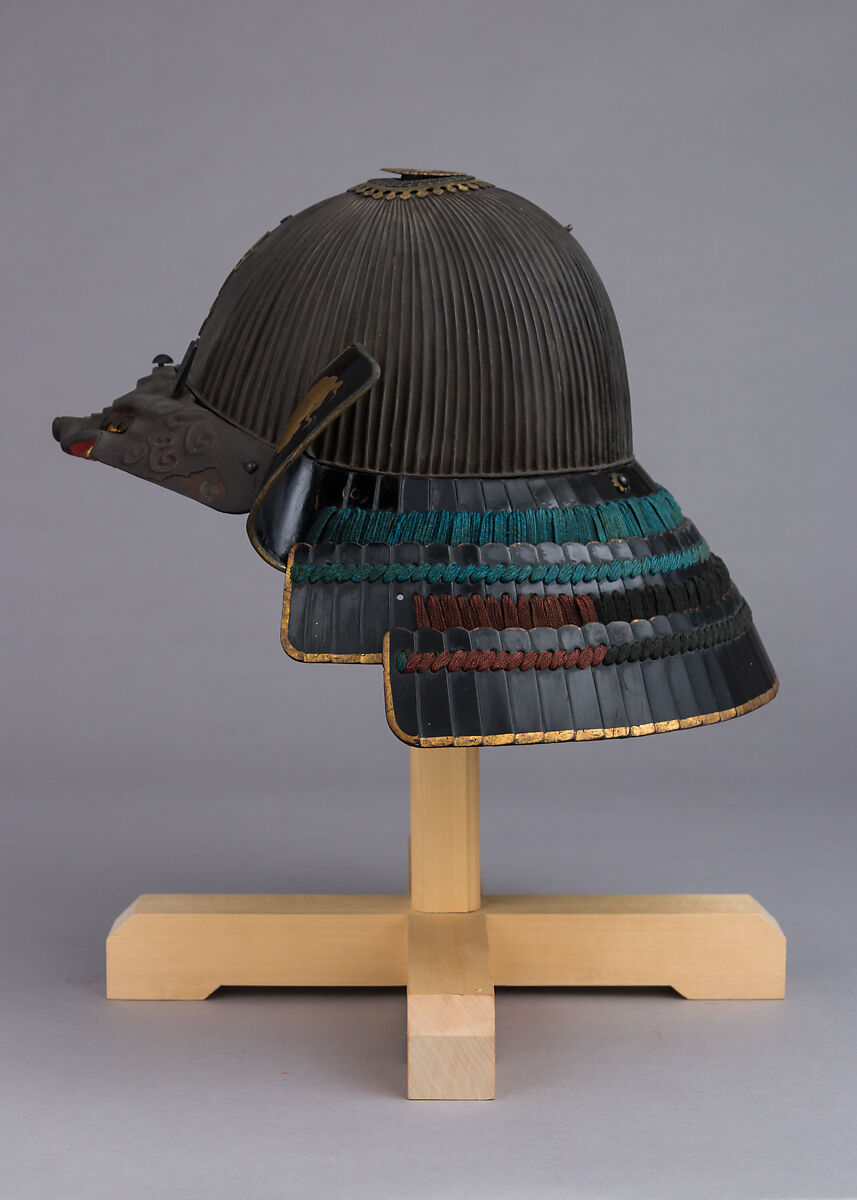 Helmet (<i>Suji-Kabuto</i>), Iron, lacquer, copper, gold, silk, copper-gold alloy (<i>shakudō</i>), Japanese
