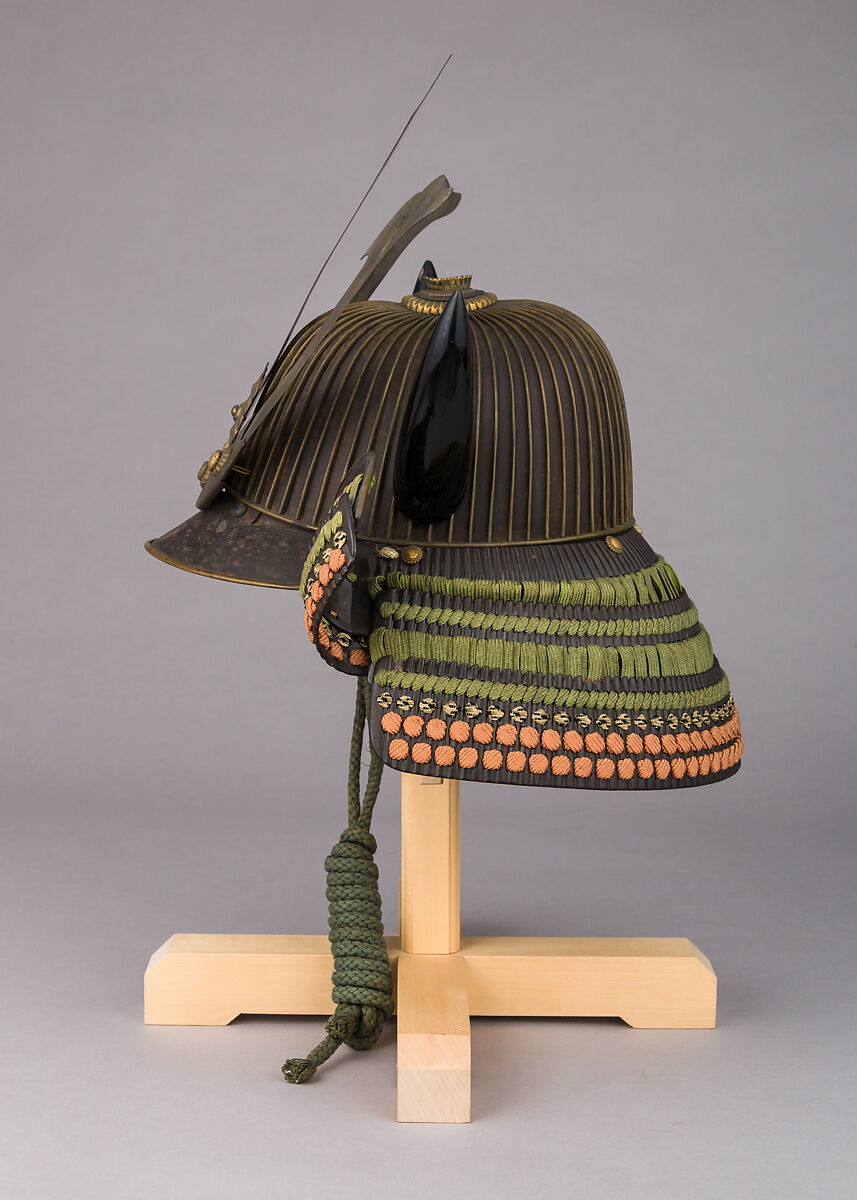 Helmet (<i>Suji-Kabuto</i>), Iron, copper, gold, lacquer, silk, wood, Japanese