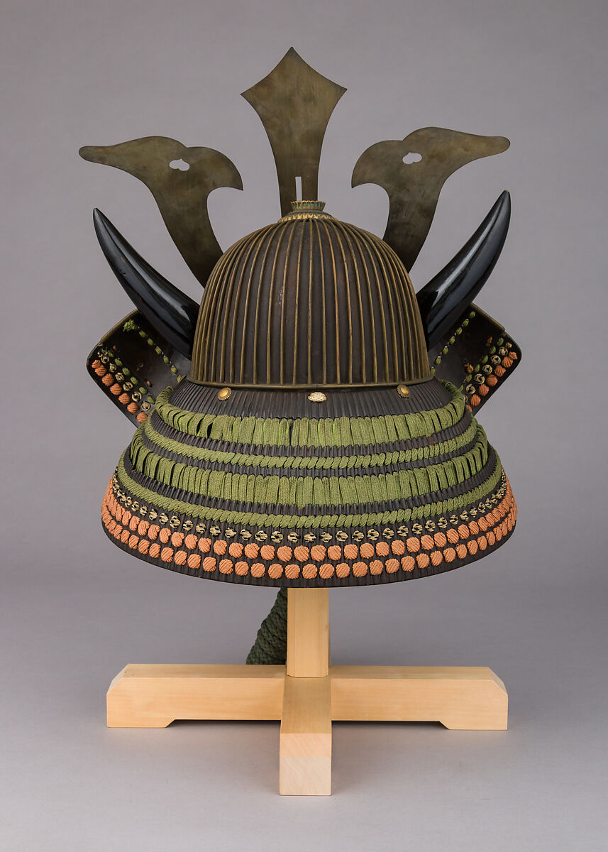 Helmet (<i>Suji-Kabuto</i>), Iron, copper, gold, lacquer, silk, wood, Japanese