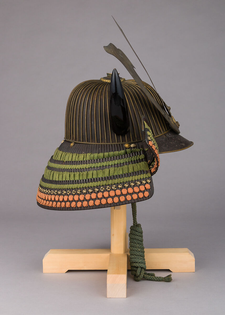 Helmet (<i>Suji-Kabuto</i>), Iron, copper, gold, lacquer, silk, wood, Japanese