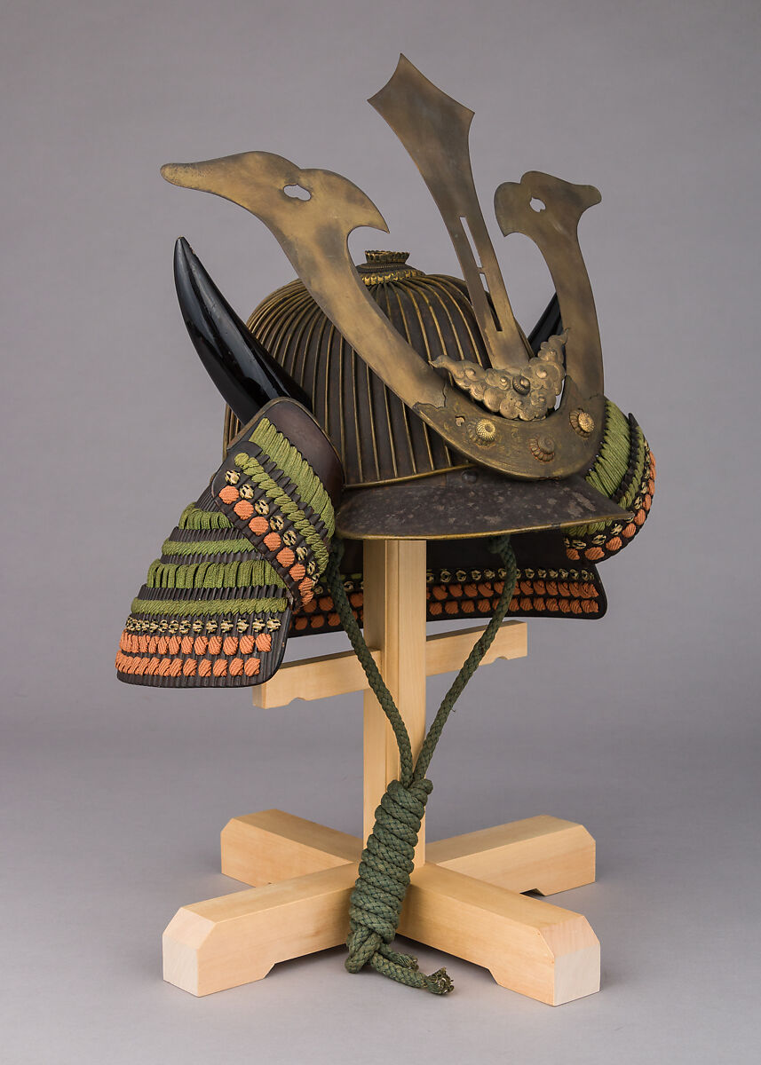 Helmet (<i>Suji-Kabuto</i>), Iron, copper, gold, lacquer, silk, wood, Japanese