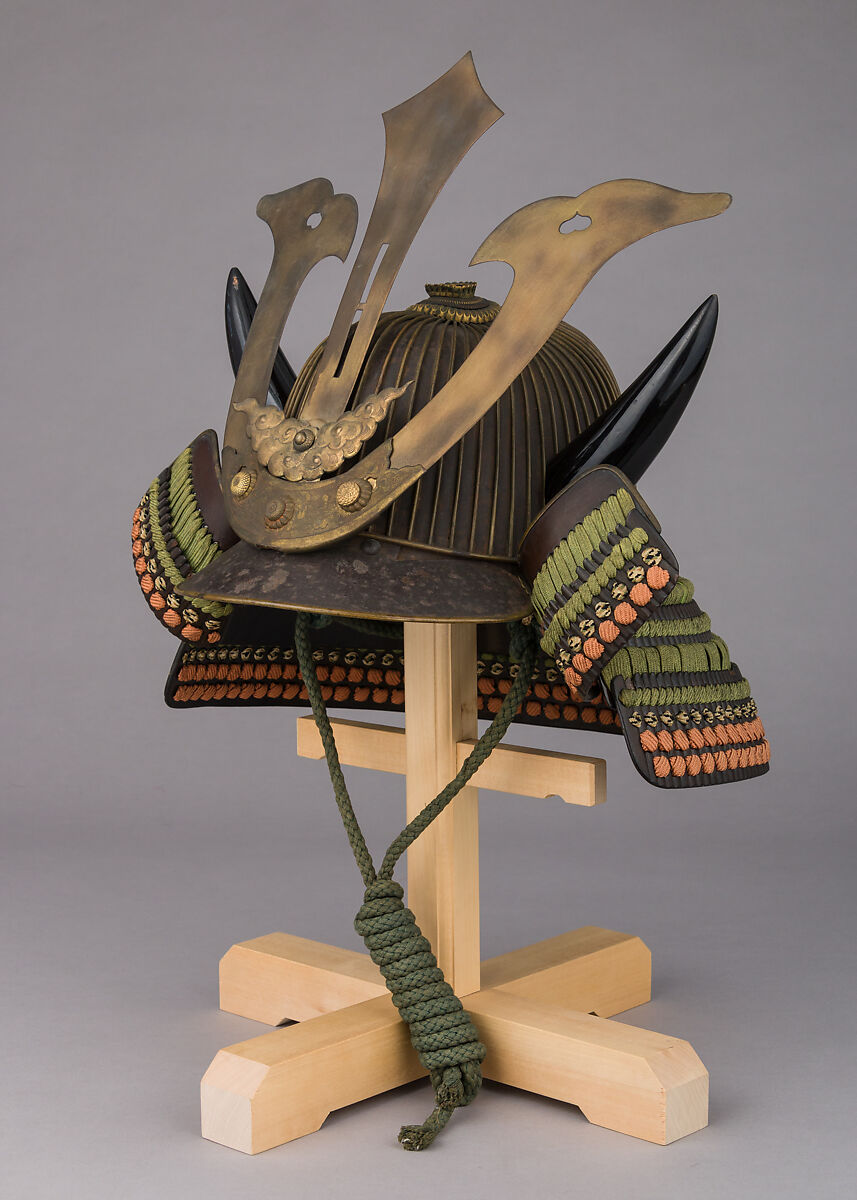 Helmet (<i>Suji-Kabuto</i>), Iron, copper, gold, lacquer, silk, wood, Japanese