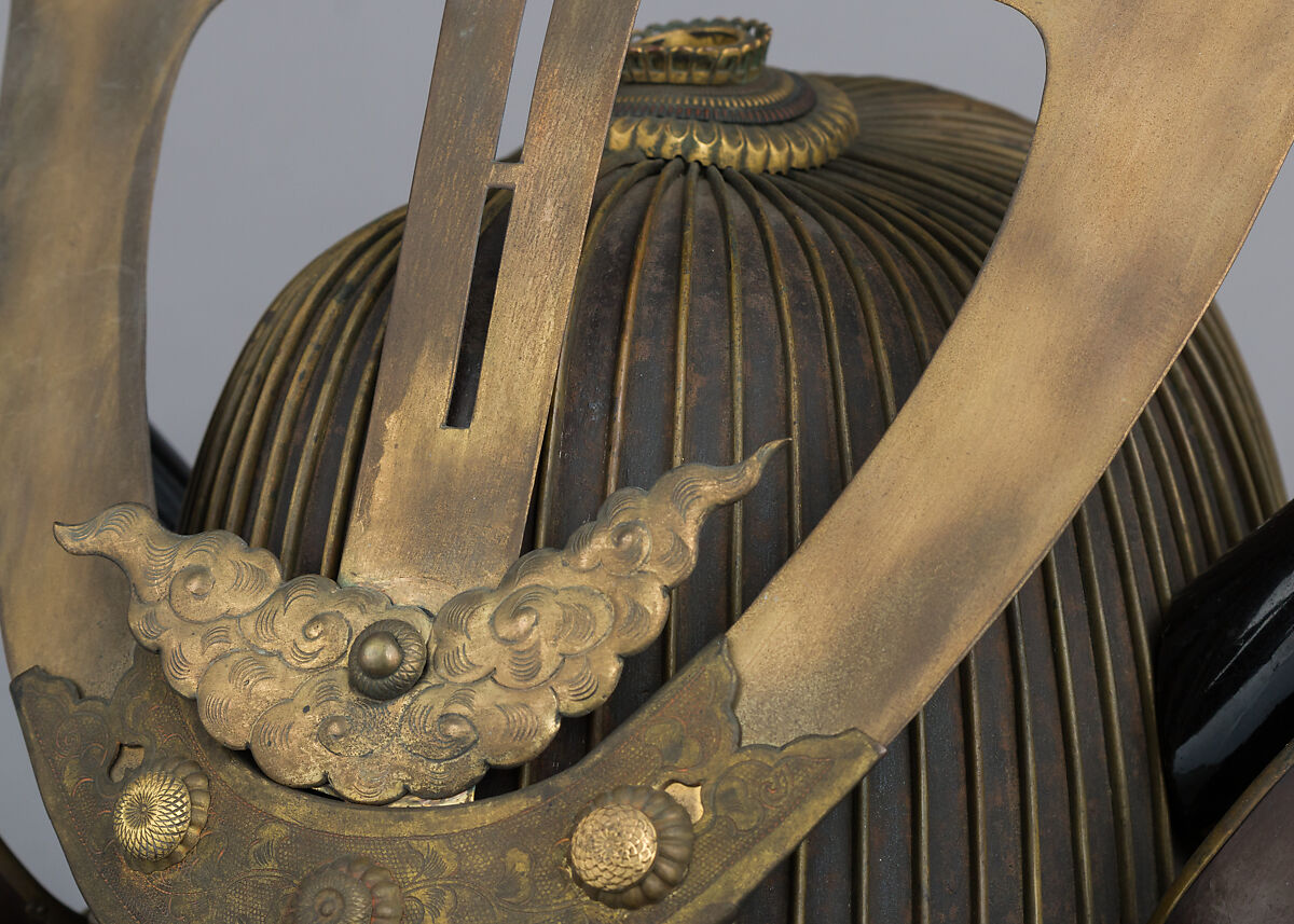 Helmet (<i>Suji-Kabuto</i>), Iron, copper, gold, lacquer, silk, wood, Japanese